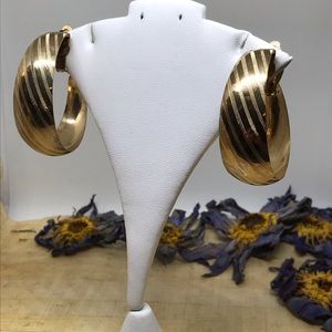 Vintage golden clip on hoop earrings